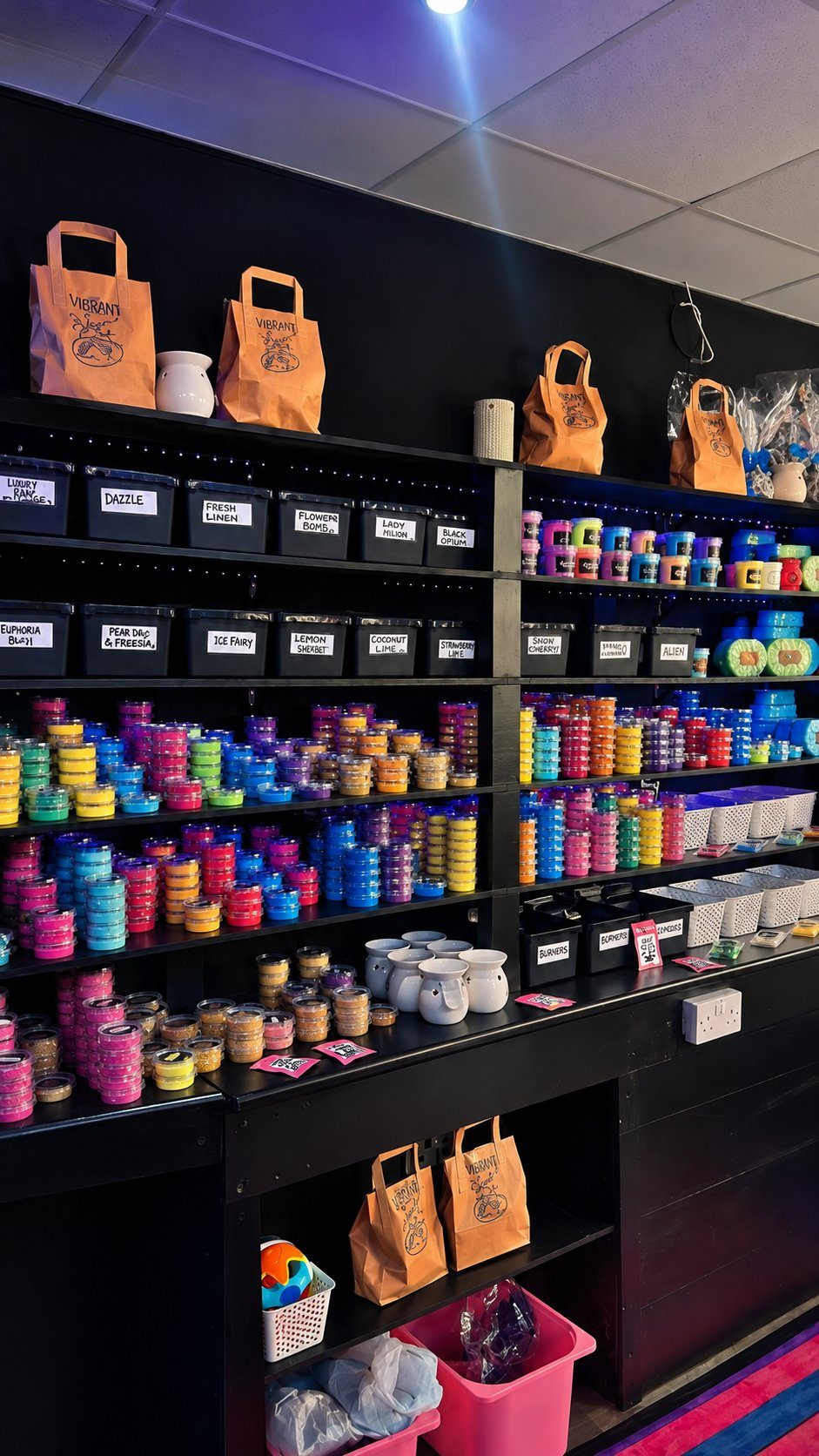Fully stocked Savage Aromas shelf